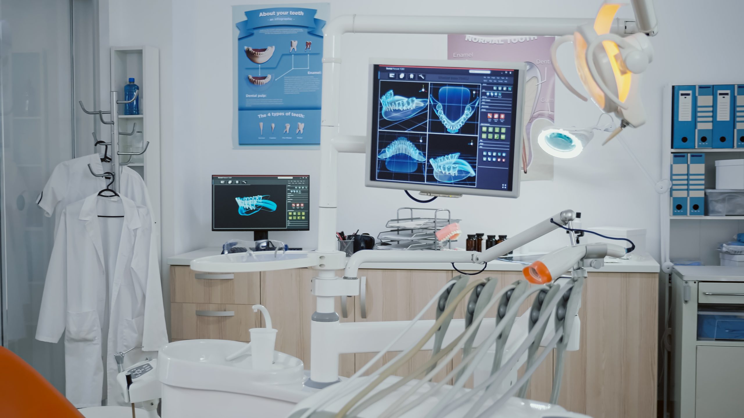 close up revealing shot medical dentistry display with teeth diagnosis xray images it scaled